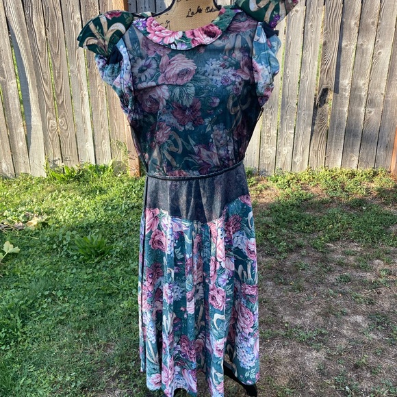 Vintage 80s 90s Lisa II Ltd Floral Cottagecore Lace Collar Dress Women’s M - Picture 9 of 14